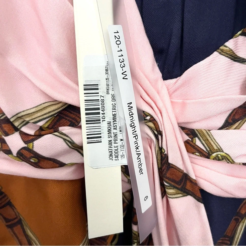 NWT Jonathan Simkhai Runway Saddle-Print Asymmetric Scarf Midi Dress size 6 - Picture 9 of 11